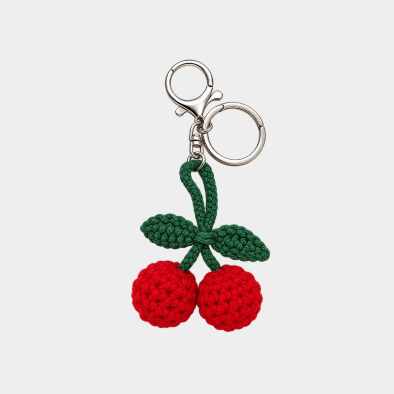Bag charm cerezas tejidas